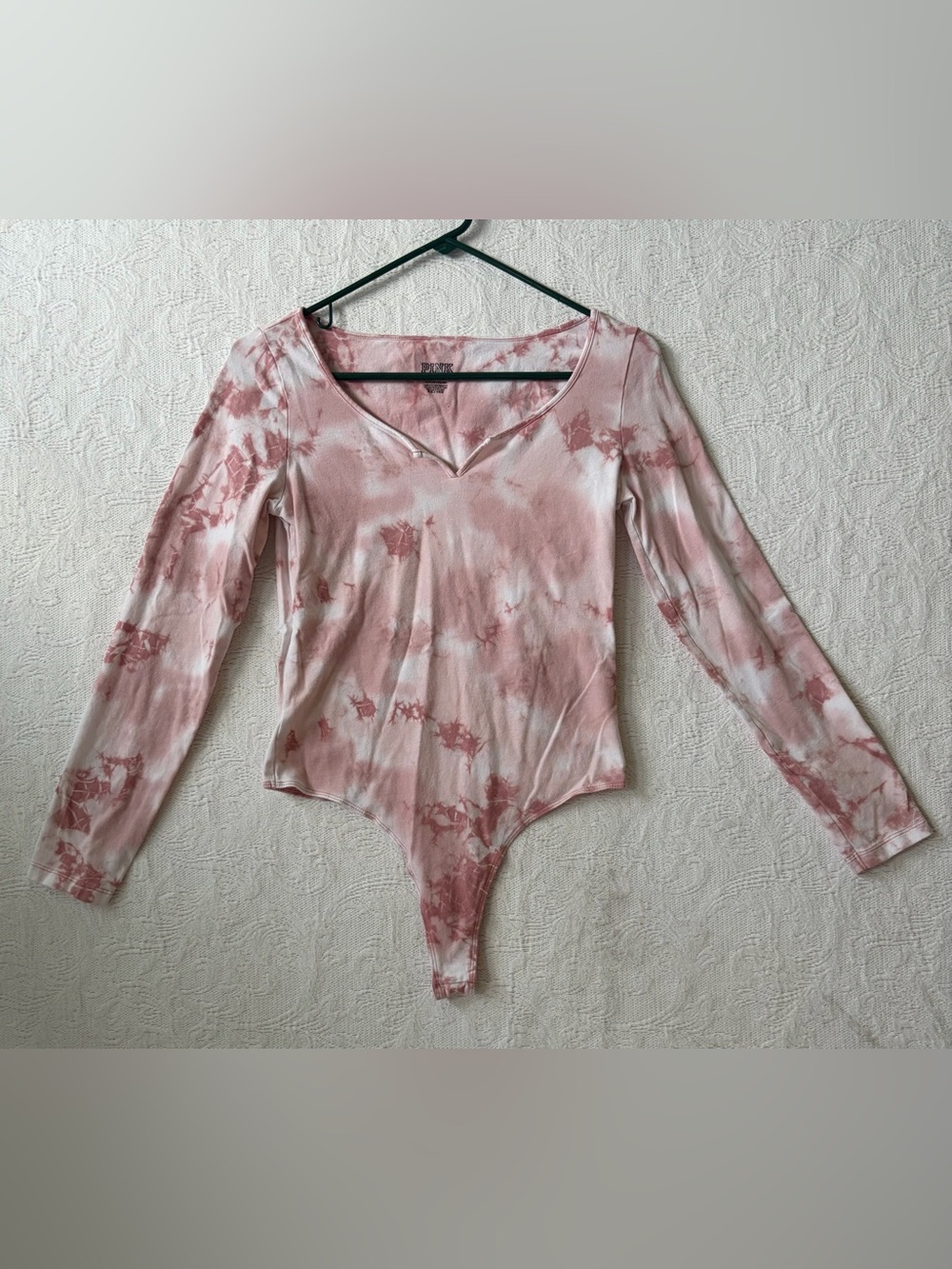 Victoria's Secret Pink Tie-Dye Long Sleeve V-Neck Bodysuit